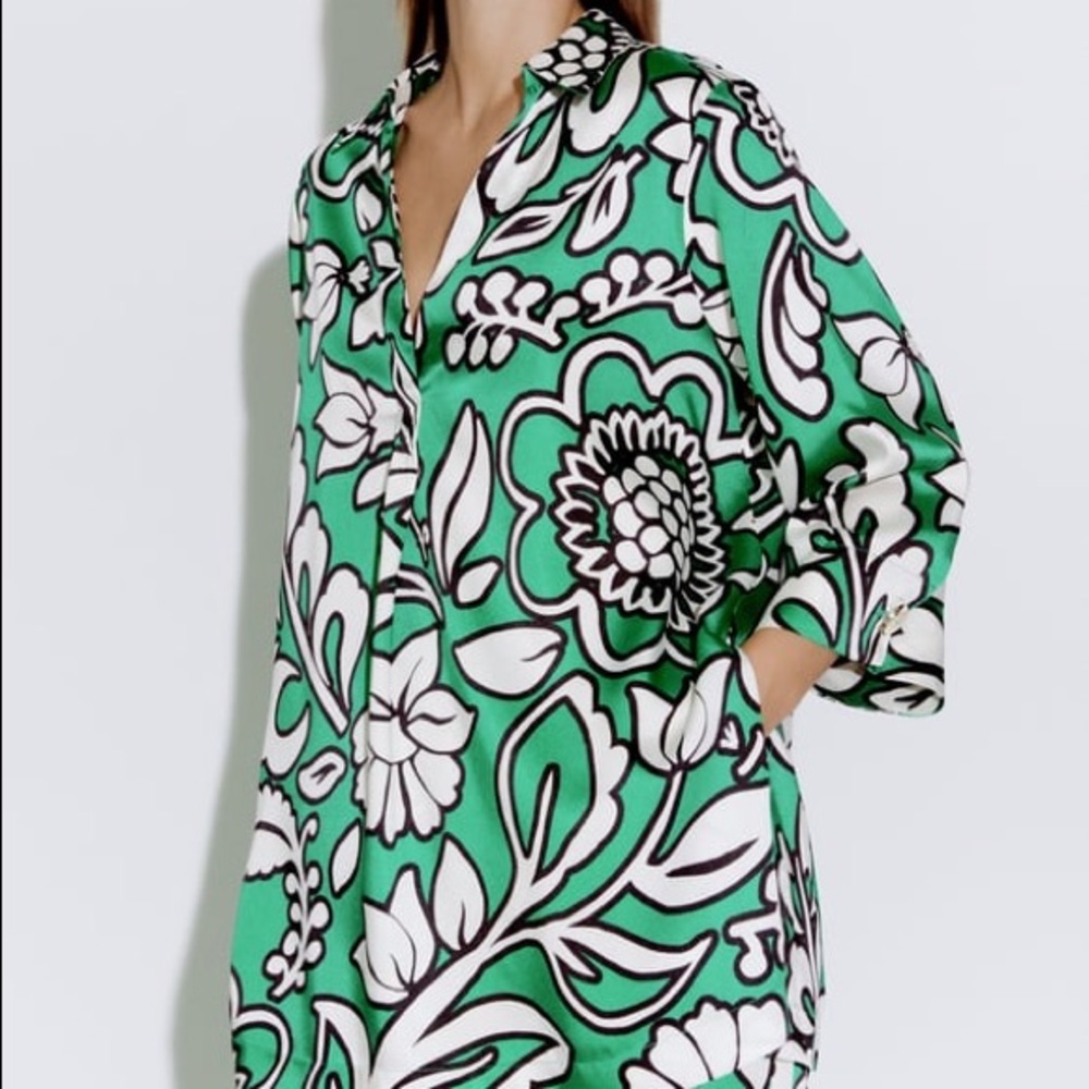 LONG FLORAL PRINT OVERSIZED BLOUSE - Picture 9 of 9